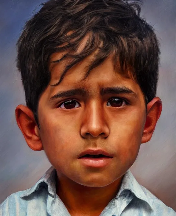 Image similar to heroic portrait of a mexican boy. art by denys tsiperko and bogdan rezunenko, hyperrealism