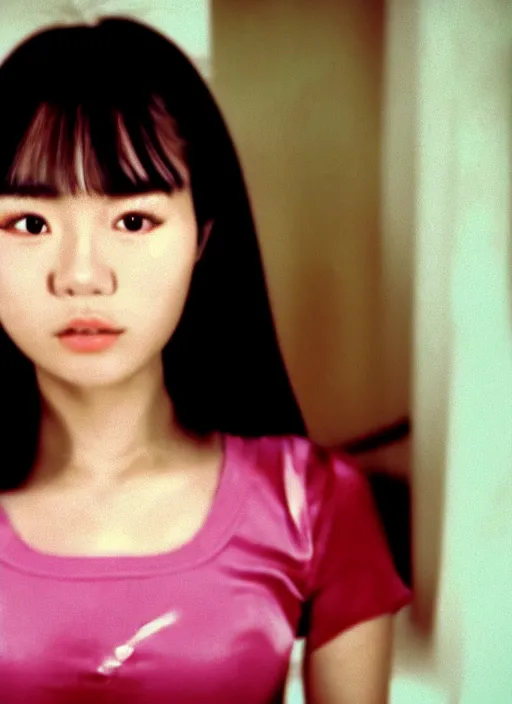 Image similar to a close up portrait film still of a 2 1 year old vietnamese actress from a year nineteen - seventy - two italian giallo film about furbys.