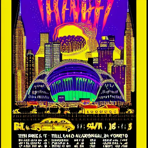 Image similar to highly detailed concert poster for a phish concert on new years eve at madison square garden in new york city