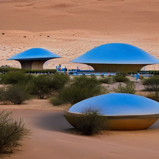 Prompt: architectural photograph by iwan baan of a cheerful recreational building in the shape of a monitor lizard in the middle of the desert, colorful desert architecture designed by norman foster