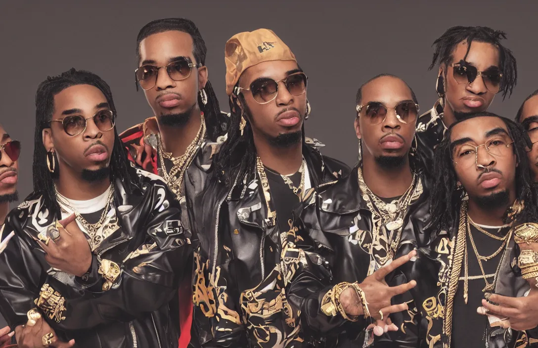 Image similar to funko pop of rap group migos members quavo, offset and takeoff, product shot, macro, hyper realistic, octane render, unreal engine, 4 k, 8 k