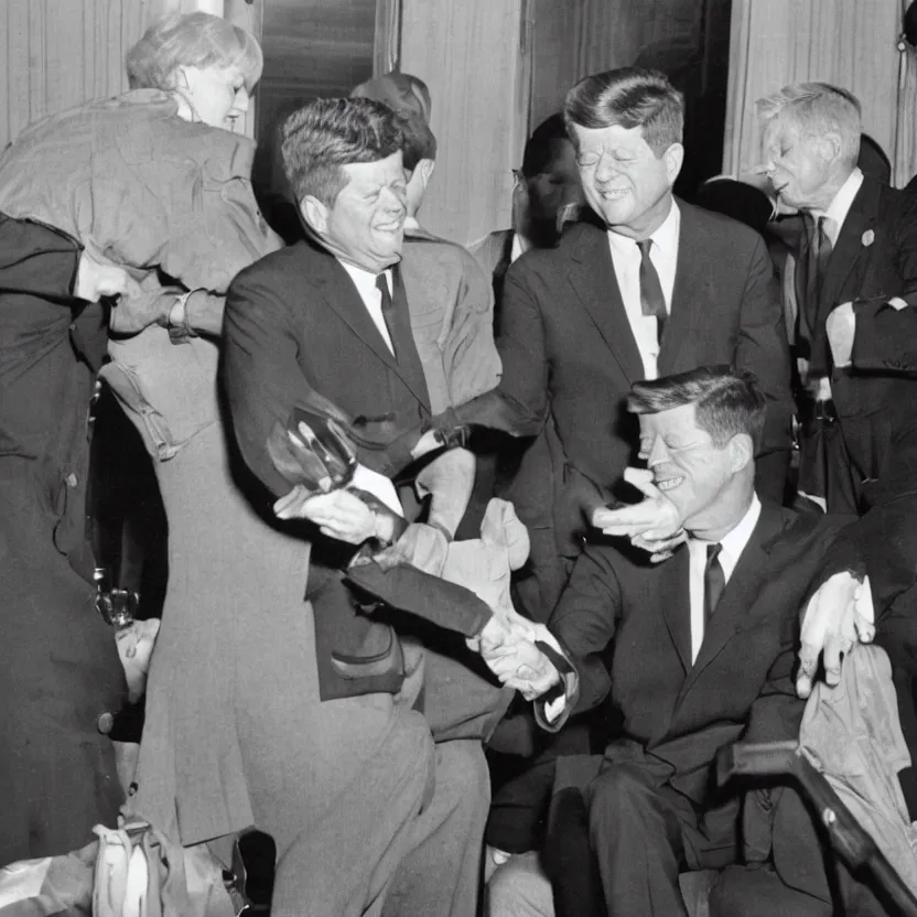 Prompt: vintage photo of president kennedy meeting with a lusty argonian maid