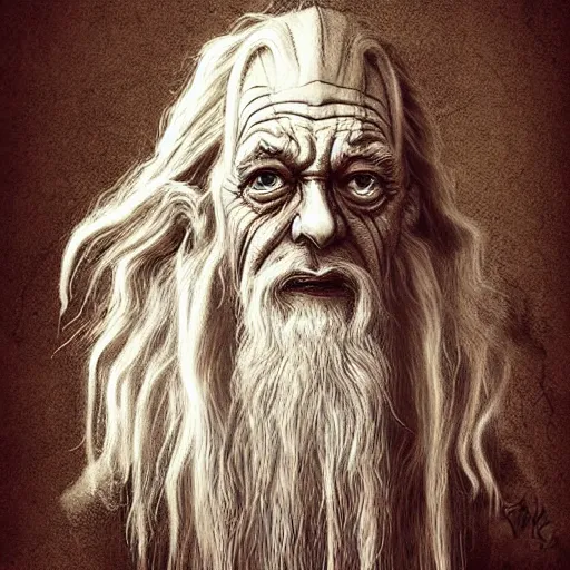 Image similar to surrealism grunge cartoon portrait sketch of Gandalf, by michael karcz, loony toons style, freddy krueger style, horror theme, detailed, elegant, intricate