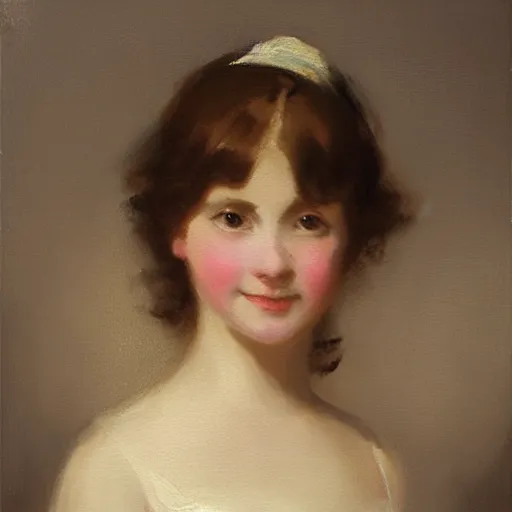 Prompt: a detailed oil painting of a beautiful young Regency-era girl by Henry Raeburn