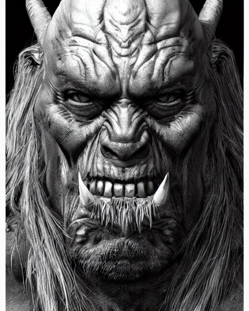 Prompt: orc, hyper realism, fine details, deviantart artstation, extremely detailed, black and white, very sharp, in the style of albrecht durer