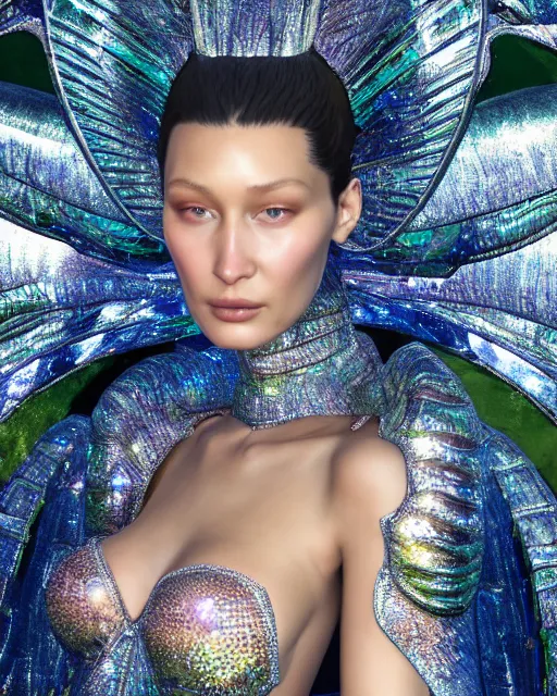 Image similar to a highly detailed metahuman 4 k close up render of an alien goddess bella hadid as alien in iris van herpen dress schiaparelli in diamonds crystals swarovski and jewelry iridescent in style of alphonse mucha gustav klimt trending on artstation made in unreal engine 4