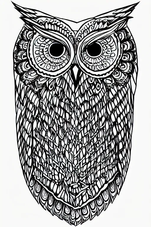 Image similar to symmetric owl mandala ink drawing