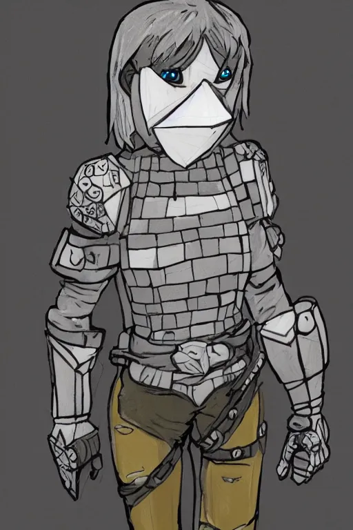 Image similar to female adventurer in tight full - body sticky note armor made out of several hundred sticky notes and a white porcelain crow mask, trending in artstation, japanese, artstation, establishing shot