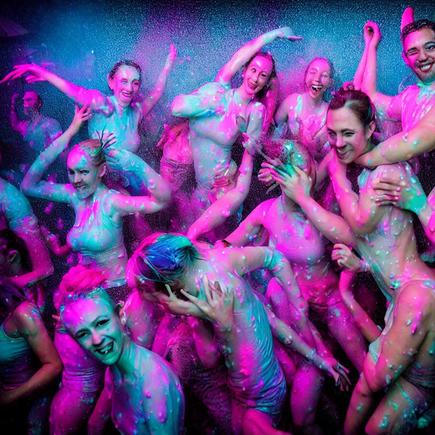 Prompt: epic professional digital portrait of 🦄🎉 dance foam party, happy, cheerful, fun,, detailed, hdr, 4 k, leesha hannigan, wayne haag, reyna rochin, ignacio fernandez rios, mark ryden, iris van herpen, best on wlop, pixiv, stunning, gorgeous, much wow, cinematic, masterpiece