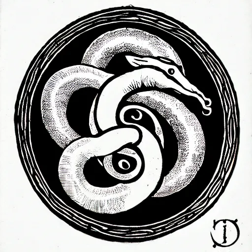 Image similar to ouroboros, alchemical engraving