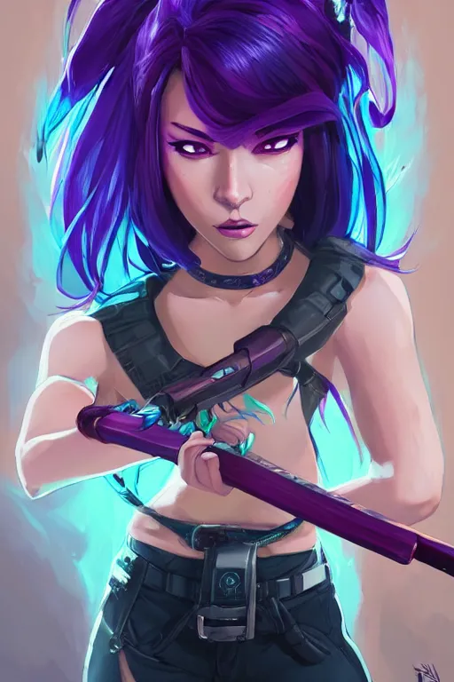 Prompt: beautiful female flowing purple hair katana tattoo symmetrical face eyes full length fantasy art apex fortnite Video game icon, 2d game art gta5 cover , official fanart behance hd artstation by Jesper Ejsing, by RHADS, Makoto Shinkai and Lois van baarle, ilya kuvshinov, rossdraws