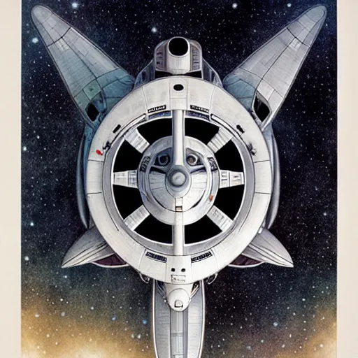Prompt: white background, symmetry, starship enterprise, by jean - baptiste monge