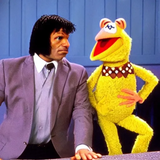 Image similar to a scene from the muppets version of pulp fiction,