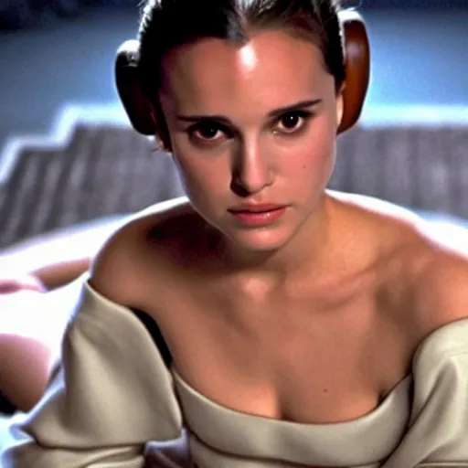 Prompt: princess Leia played by Natalie Portman, movie still, cinematic,