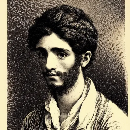 Prompt: A beautiful 19th century wood-engraving of a young Spanish man, by Édouard Riou Jules Férat and Henri de Montaut, highly detailed, fine Art, high detail, great lighting, 8k resolution, masterpiece, concept art, illustration, clear eyes, HDR, trending on artstation, 4k, 8k, HD