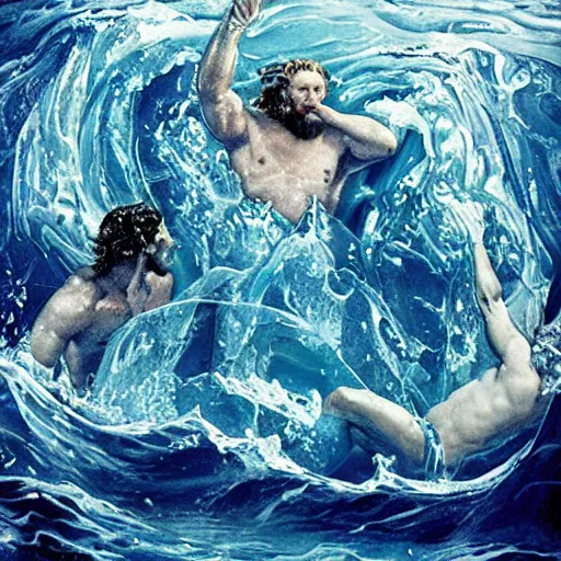 Image similar to poseidon cracking open a cold one with the boys