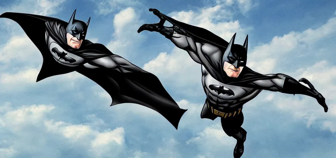 Image similar to putin child of batman, flying in sky