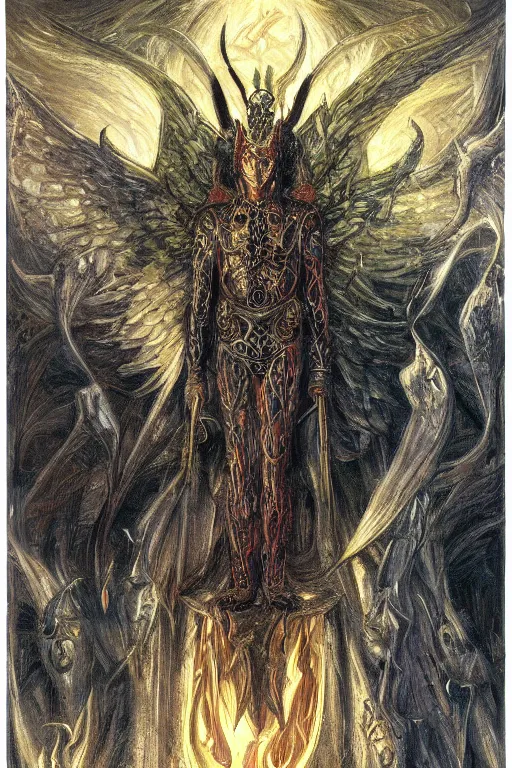 Image similar to portrait of lucifer the ruler of hell, by giancola, very detailed art, elegant, sophisticated, high resolution, smooth