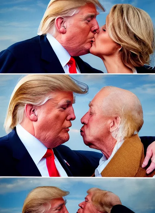 Image similar to beautiful professional romantic portrait photo of donald trump kissing donald trump.