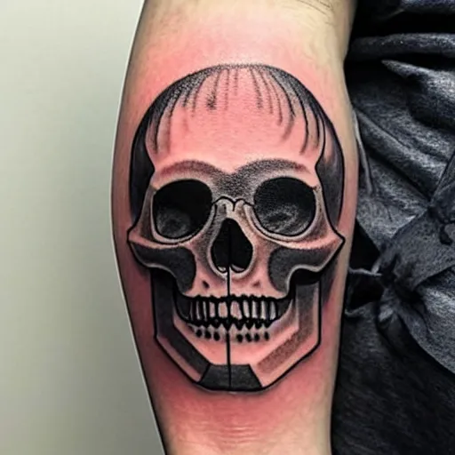 Image similar to tattoo design, stencil, tattoo stencil, traditional, a world famous tattoo of a geometric skull with a galaxy coming out of the top of its head-s 100