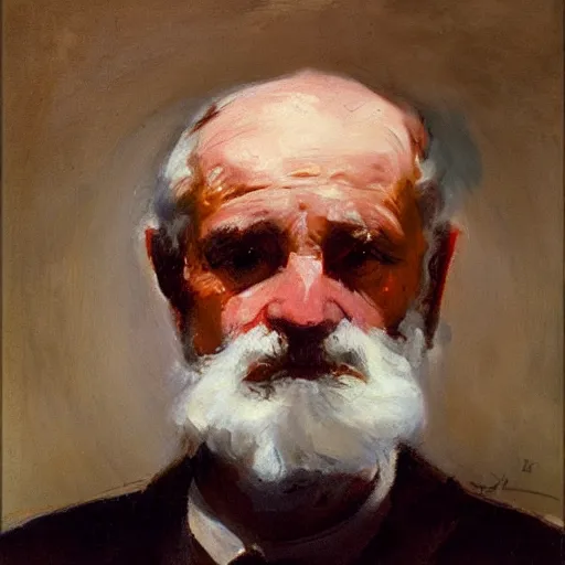 Prompt: detailing character concept portrait of old man by John Singer Sargent, on simple background, oil painting, middle close up composition