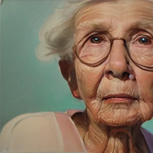 Image similar to A photo of a portrait of a 95 year old lady, trending on Art Station, high detailed, photorealistic