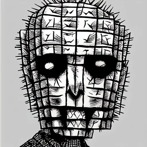 Image similar to Pinhead from Hellraiser, chibi illustration, 4k