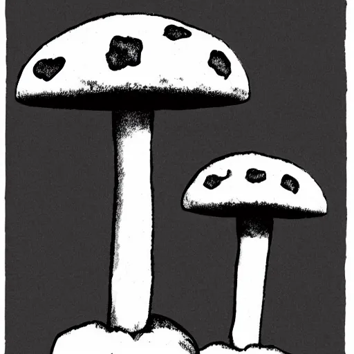 Prompt: mushroom with long stem, black and white illustration