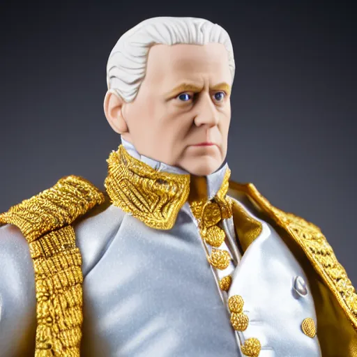 Image similar to plastic action figure of king george iii, wide shot, studio lighting, high resolution product photography