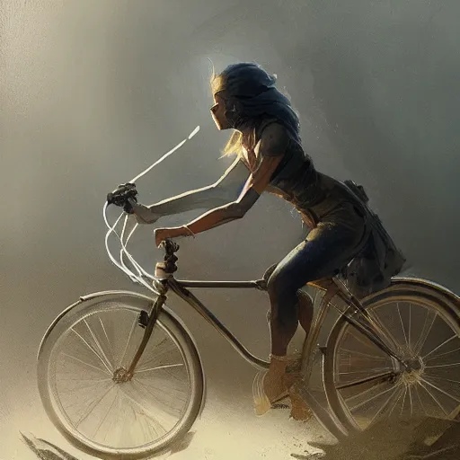 Prompt: stable diffusion artificial intelligence is riding a bicycle art by greg rutkowski