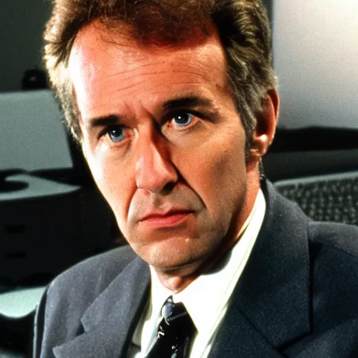 Image similar to 1 9 8 0 s film still portrait of a stern looking executive manager, corporate headshot, science fiction atmosphere, suit uniform, ridley scott, film still, screenshot of a movie