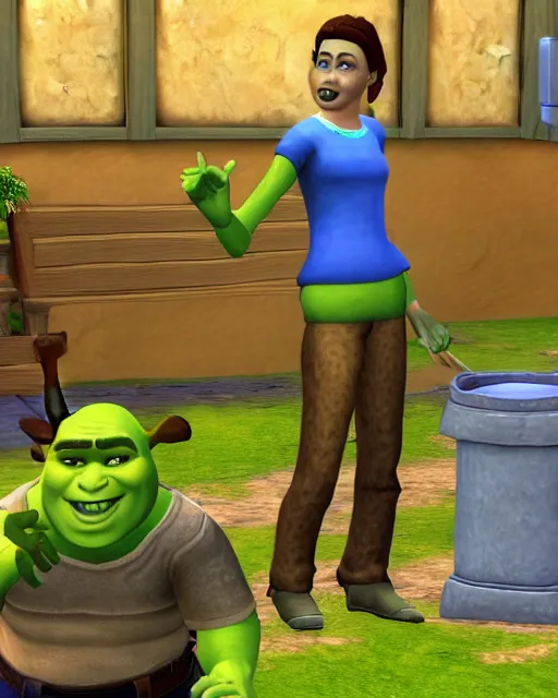 Prompt: shrek in the sims 3 has a problem