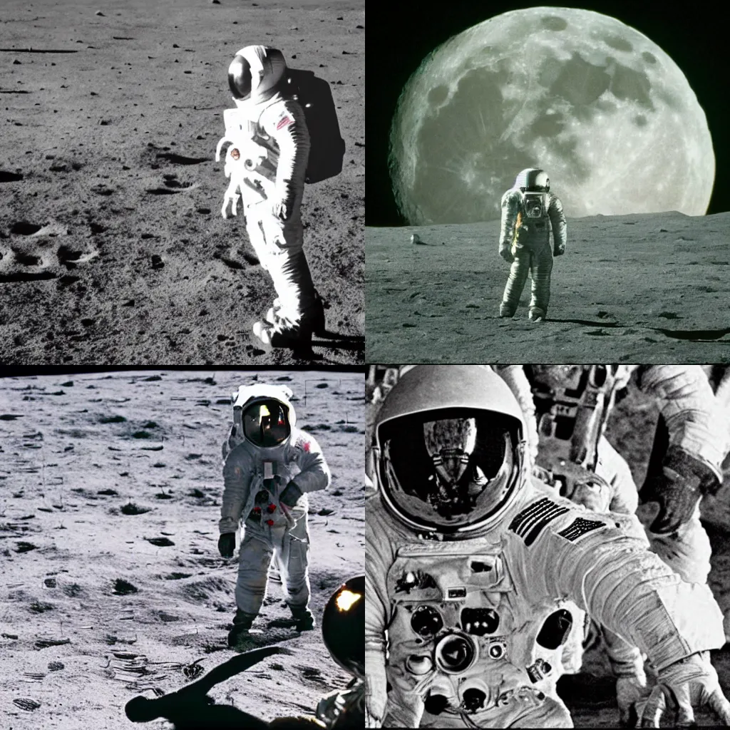 Prompt: moon landing, astronauts, xenomorph in the background, apollo 1 1, the movie alien, high definition, grainy footage, close up