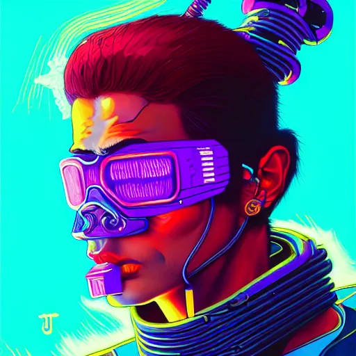 Image similar to portrait painting of a cyberpunk jackson wang, sharp focus, award - winning, trending on artstation, masterpiece, highly detailed, intricate. art by josan gonzales and moebius and deathburger