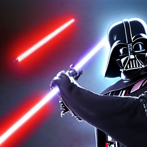 Image similar to a still darth vader using a keyblade instead of laser blade in star wars