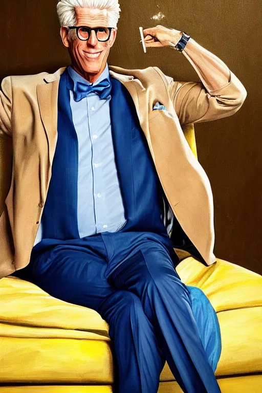 Image similar to a painting of ted danson in the good place, art by robin eley