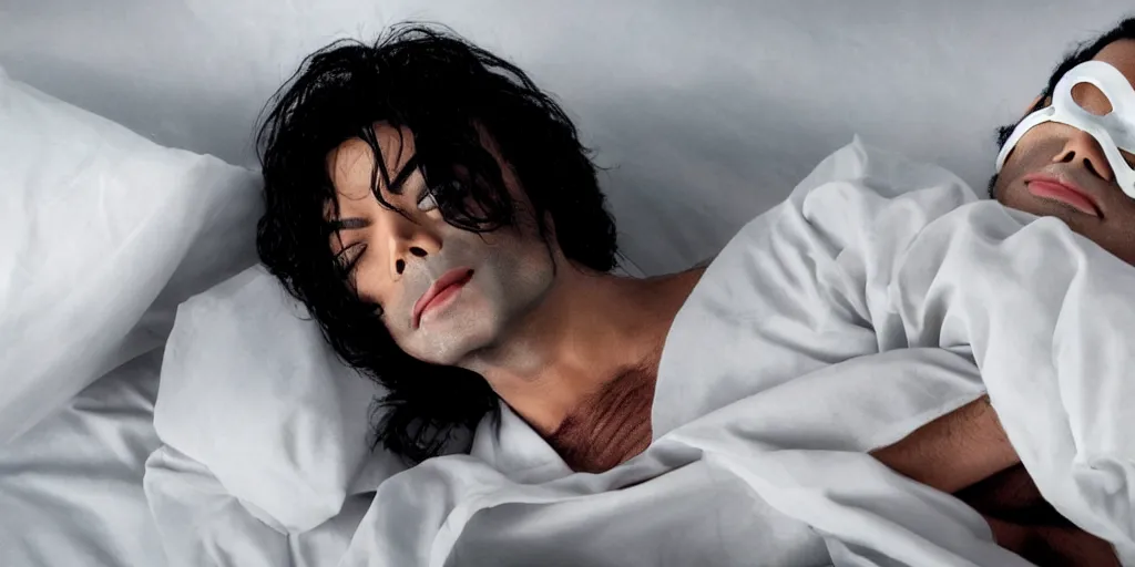 Image similar to michael jackson asleep 2 0 0 9, not breathing, hospital bed, oxygen mask, dead, ultra realistic face, 4 k, movie still, uhd, sharp, detailed, cinematic, render, modern