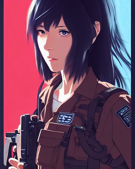 Image similar to girl wearing tactical gear | | very very anime!!!, fine - face, audrey plaza, realistic shaded perfect face, fine details. anime. realistic shaded lighting poster by ilya kuvshinov katsuhiro otomo ghost - in - the - shell, magali villeneuve, artgerm, jeremy lipkin and michael garmash and rob rey