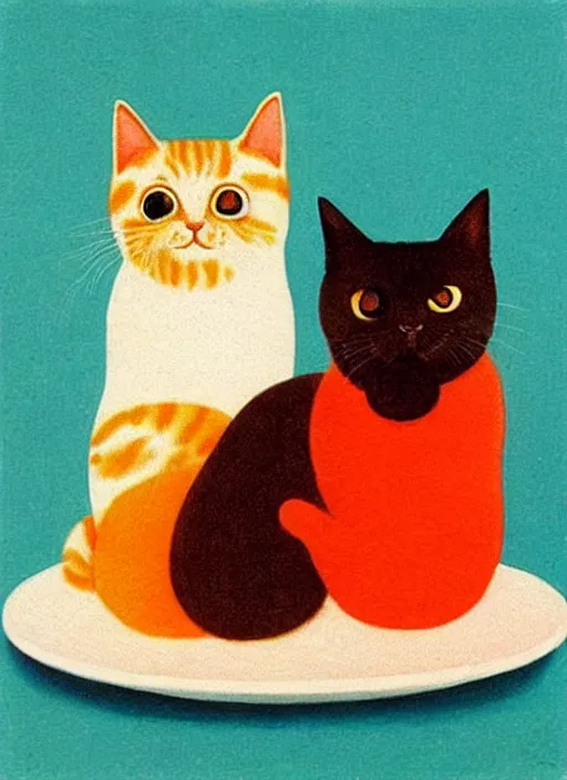 Image similar to clear surrealist painting of adorable cats made out of sushi