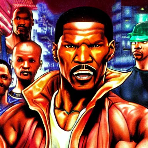 Image similar to portrait of jamie foxx in double dragon video game splash screen