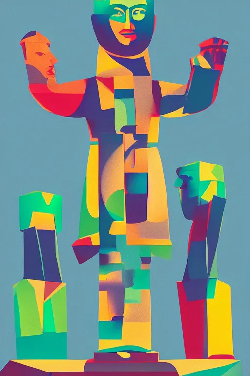 Image similar to cubist moai statue cutout digital illustration cartoon colorful beeple