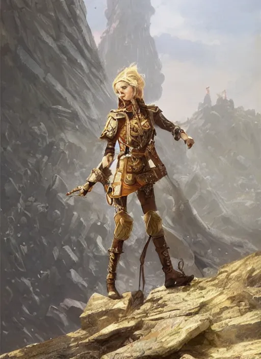 Prompt: highly detailed steampunk armor on a blond who is standing on a rock : greg rutkowski