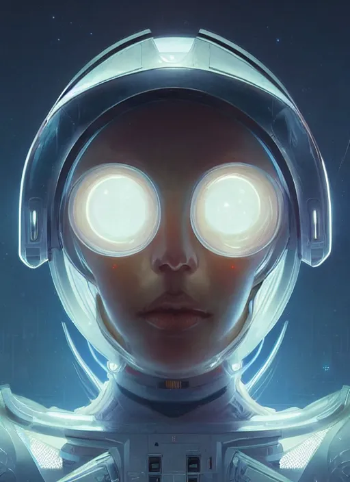 Image similar to symmetry!! portrait of space soldier, tech wear, scifi, glowing lights!! intricate elegant, highly detailed, digital painting, artstation, concept art, smooth, sharp focus, illustration, art by artgerm and greg rutkowski and alphonse mucha