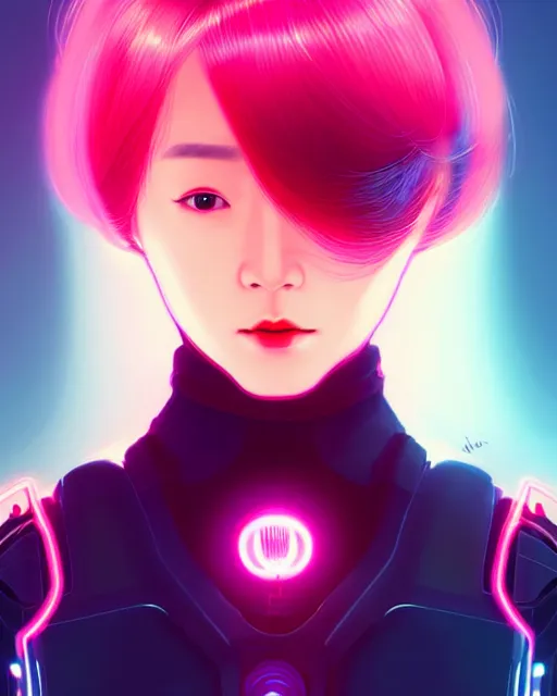 Image similar to kim hyun joo as a cyborg with rose hair, cyborg, warframe, colorful, cinematic, illuminated, sunny day, beautiful girl, advanced technology, futuristic, art by ilya kuvshinov, akiko takase
