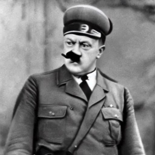 Image similar to Hitler shaves his mustache with a bayonet