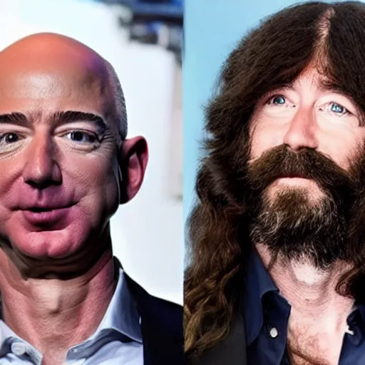 Image similar to photo of jeff bezos with beard and long hair