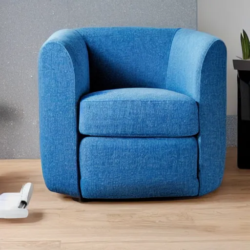 Prompt: a hoovering blue hexagonal armchair