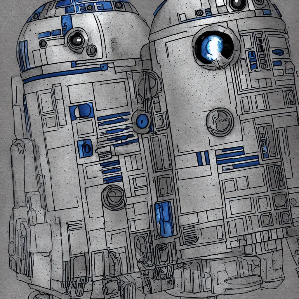 Image similar to r 2 d 2 by mutable instruments, smooth, sharp focus, mixed media illustrationhyperrealism, extremely hyperdetailed