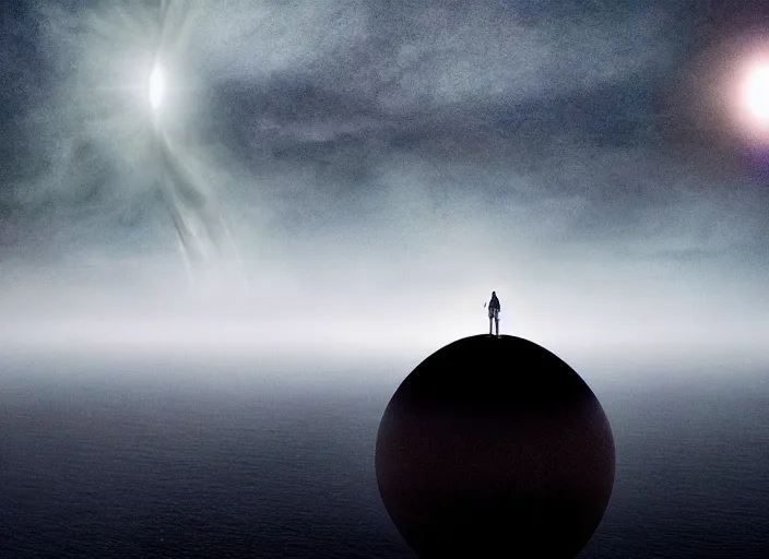 Image similar to ufo glowing sphere in the form of a black hole over the sea, fog, rain, volumetric lighting, beautiful, sharp focus, ultra detailed, jan urschel, dylan cole, marthe jonkers, james paick, thierry doizon, kai carpenter, ignacio fernandez rios, noir art house, 4 k, 3 5 mm, fujifilm