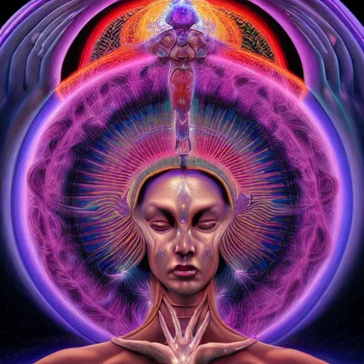 Prompt: the sacred feminine by alex grey in the style of oil painting visionary art, intricate artwork by Tooth Wu and wlop and beeple. octane render, trending on artstation, greg rutkowski very coherent symmetrical artwork